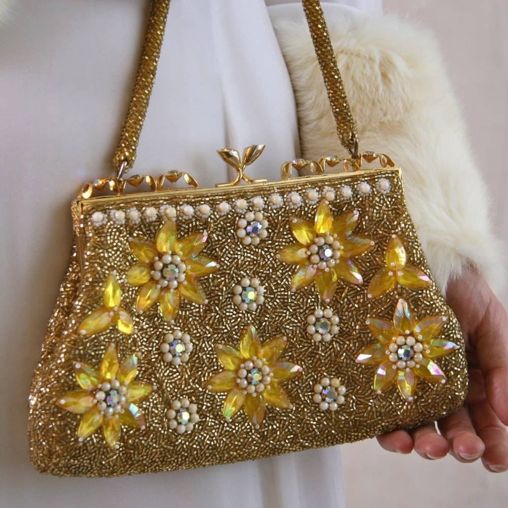 Vintage Hollywood Glam Purse, Bridal Wedding, Party, Beaded Sequins Rhinestones